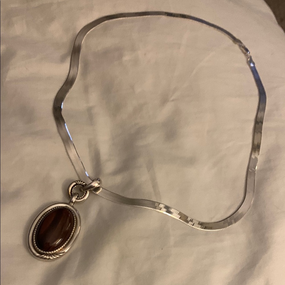 Elegant Sterling Silver Necklace with Tiger eye pendant